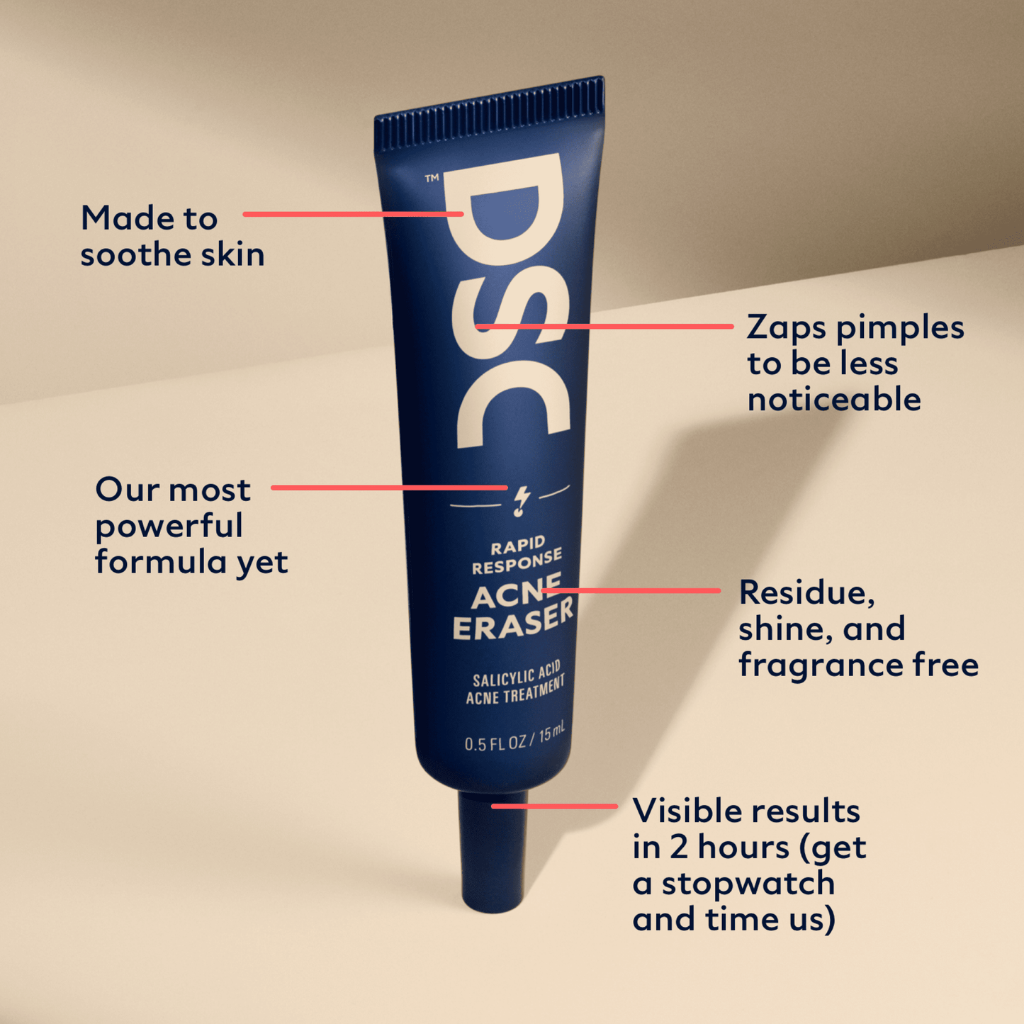 Dollar Shave Club Acne Eraser is made to soothe skin, minimize the appearance of pimples, leave no residue, shine, or fragrance, and provide visible results in two hours.